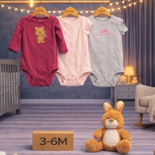 3 Piece Baby Bodysuit Set with Bunny Plush Toy - Product Image
