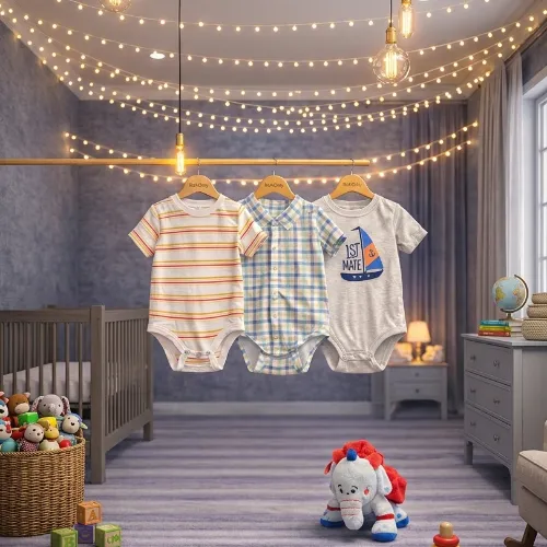 3 Piece Baby Bodysuit Set with Elephant Plush Toy - Product Image