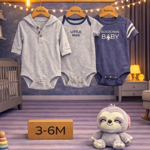 Baby Rompers Bodysuit Set with Plush Sloth Soft Toy - Product Image