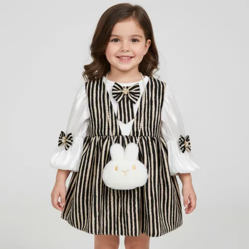 Elegant Striped Bunny Purse Baby Girl Party Dres - Product Image