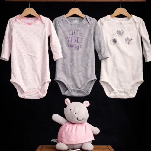 Rompers Set For Baby Girls(18 Months) with Hippo Soft Toy - Product Image