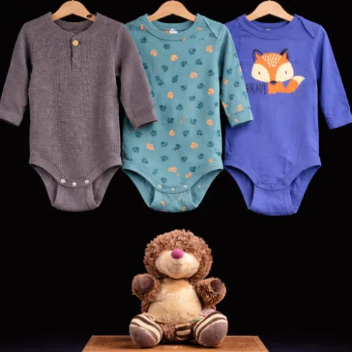 Baby Bodysuit Set (6–9 Months) with Lion Plush Toy - Product Image