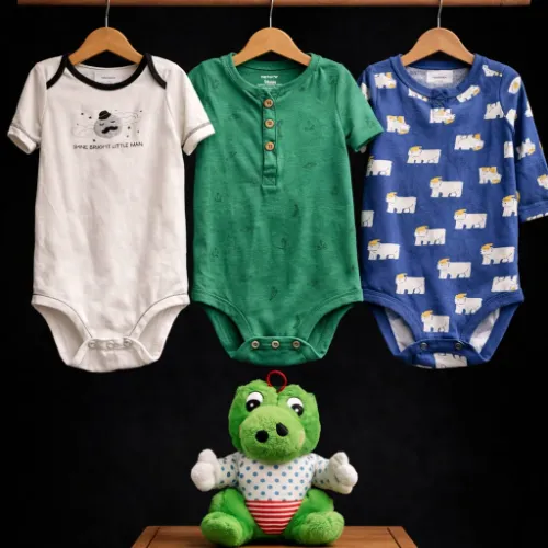 Rompers Set For Baby Girls (18 Months) with Crocodile Soft Toy - Product Image