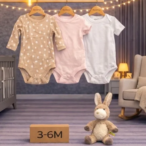 3 Piece Baby Bodysuit Set with Bunny Plush Toy - Product Image