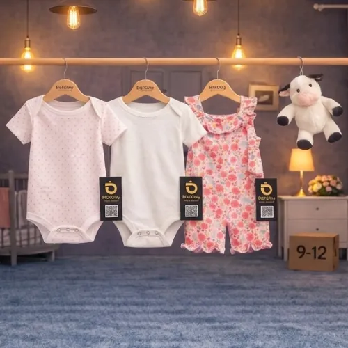 3-Piece Baby Girl Cotton Outfit Set with Cute Cow Plush Toy - Product Image