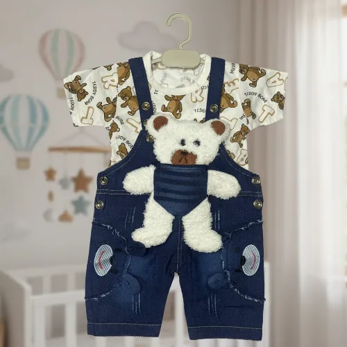 Baby Teddy Bear Denim Dungaree Set - Product Image