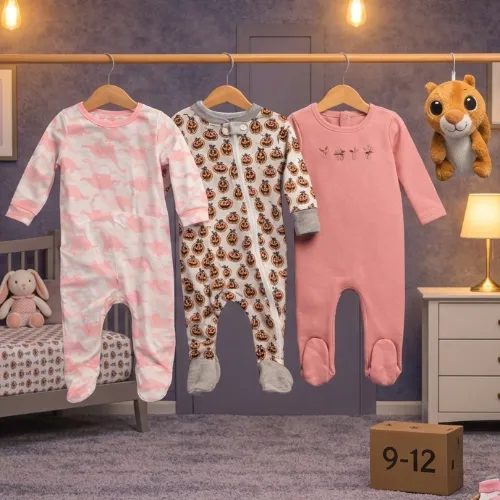 3-Piece Baby Romper Set with Cute Brown Squirrel Plush Toy - Product Image
