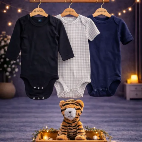 3 Piece Baby Bodysuit Set with Tiger Plush Toy - Product Image