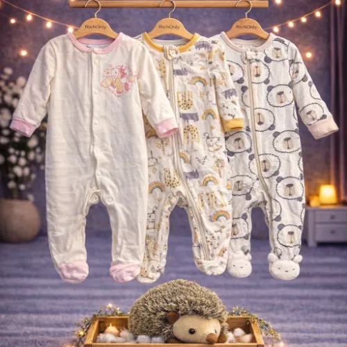 3 Piece Baby Sleepsuit Set with Hedgehog Plush Toy - Product Image
